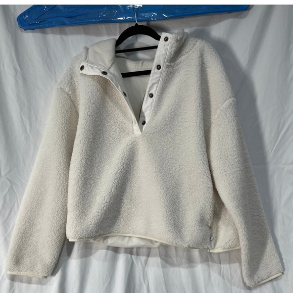 Eddie Bauer Tops - Eddie Bauer Chill Out Fleece Hoodie Womens XL Ivory Sherpa Pullover Snap 6454